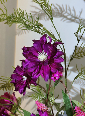 油画半夏紫色森系田园仿真花铁线莲耧斗菜大丽花