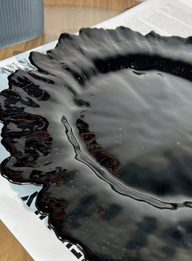 数量少~颜值高！轻奢黑色花边枫叶盘金菱格盘玻璃果盘托盘装饰盘