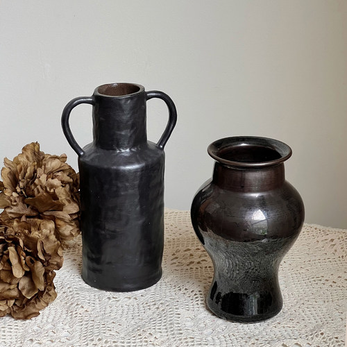 黑色素陶双耳陶瓷花瓶壶