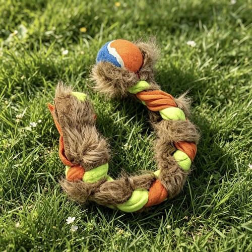 Cord Tangle Tug with Furs 2in1咬绳结玩具狗狗玩具