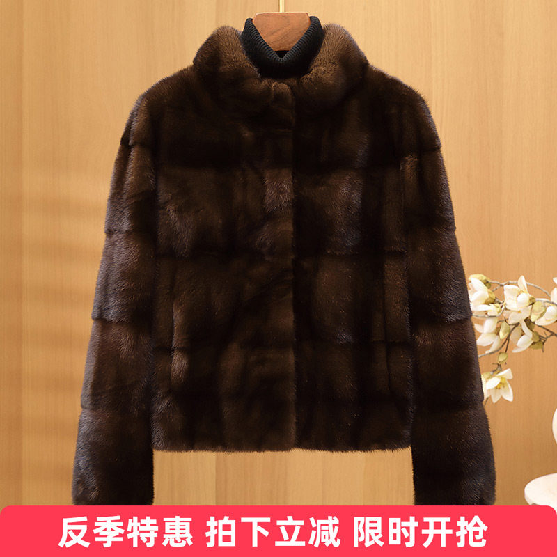 水貂皮大衣女短款立领横排老钱风2025冬季新款海宁整貂毛皮草外套