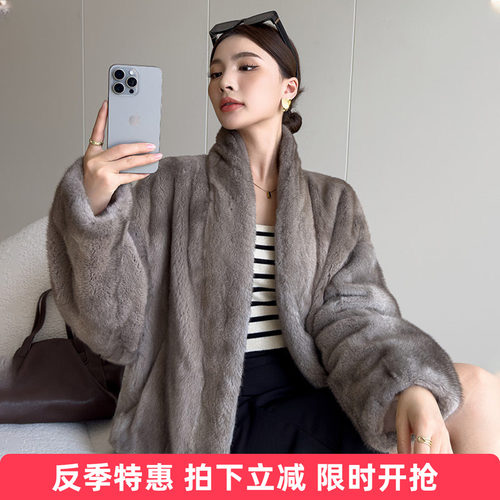 水貂皮大衣女短款青果领时尚百搭2026冬新款进口整貂毛皮草裘皮