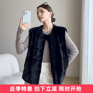 水貂皮大衣女进口整貂马甲时尚横排圆领2025秋冬新款海宁短款裘皮