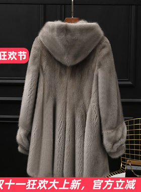 水貂皮大衣女进口整貂皮草外套真貂毛中长款2026冬新款连带帽裘皮