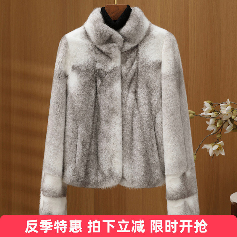 十字貂皮大衣女短款立领收袖2025新款海宁水貂整貂毛皮草外套简约
