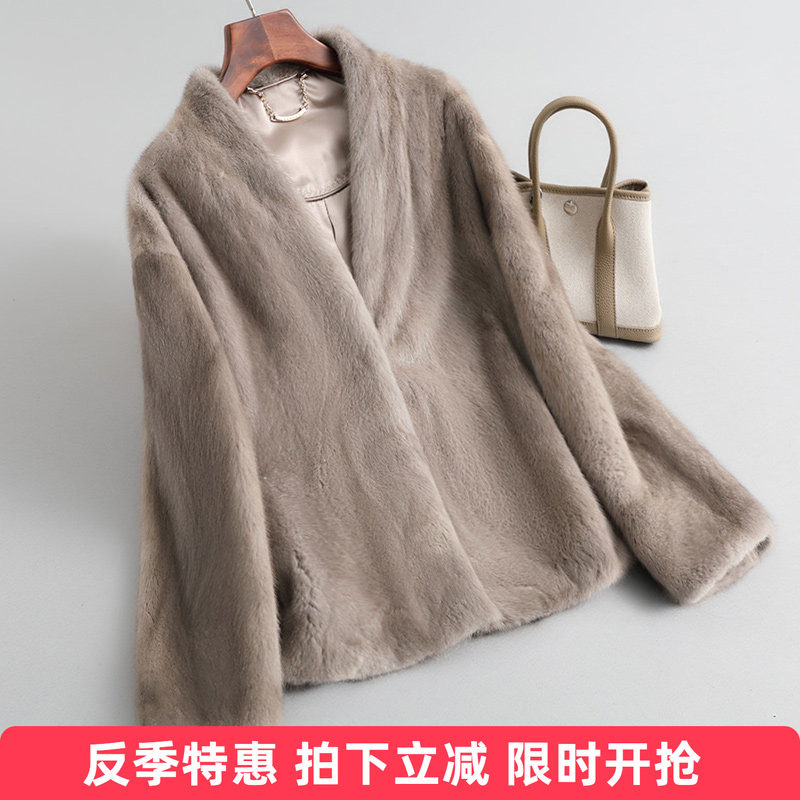 貂皮大衣女整貂短款皮草貂毛外套2025年冬季新款V领皮毛一体