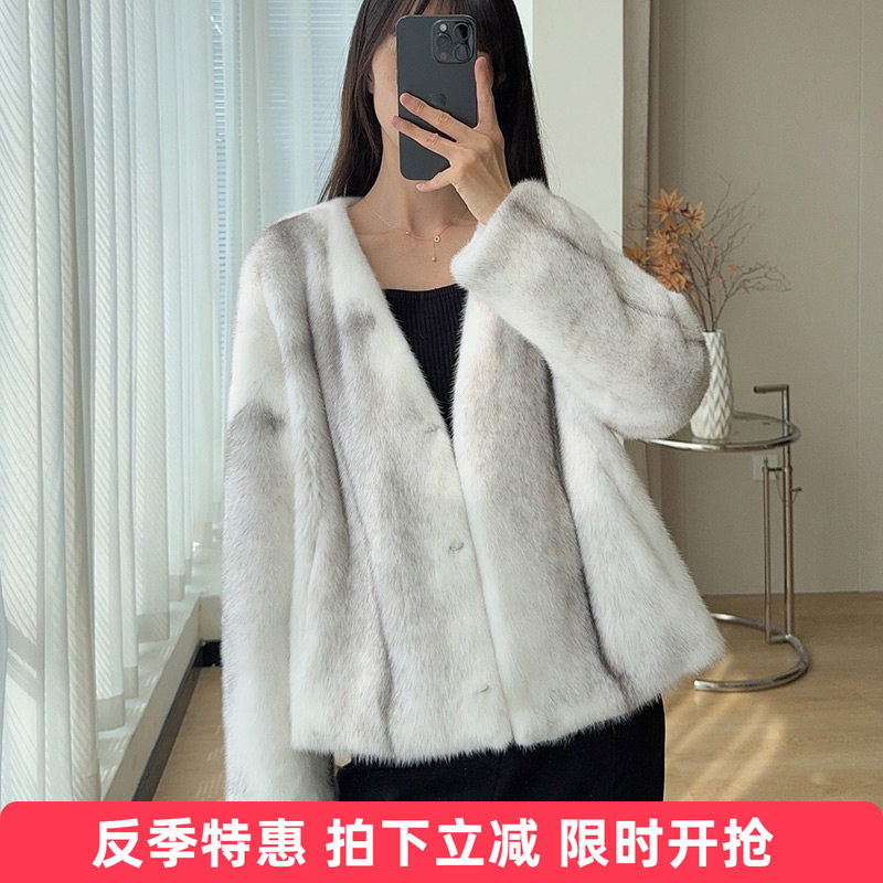 水貂皮大衣女整貂皮草外套十字貂毛短款2025冬季新款款V领1120