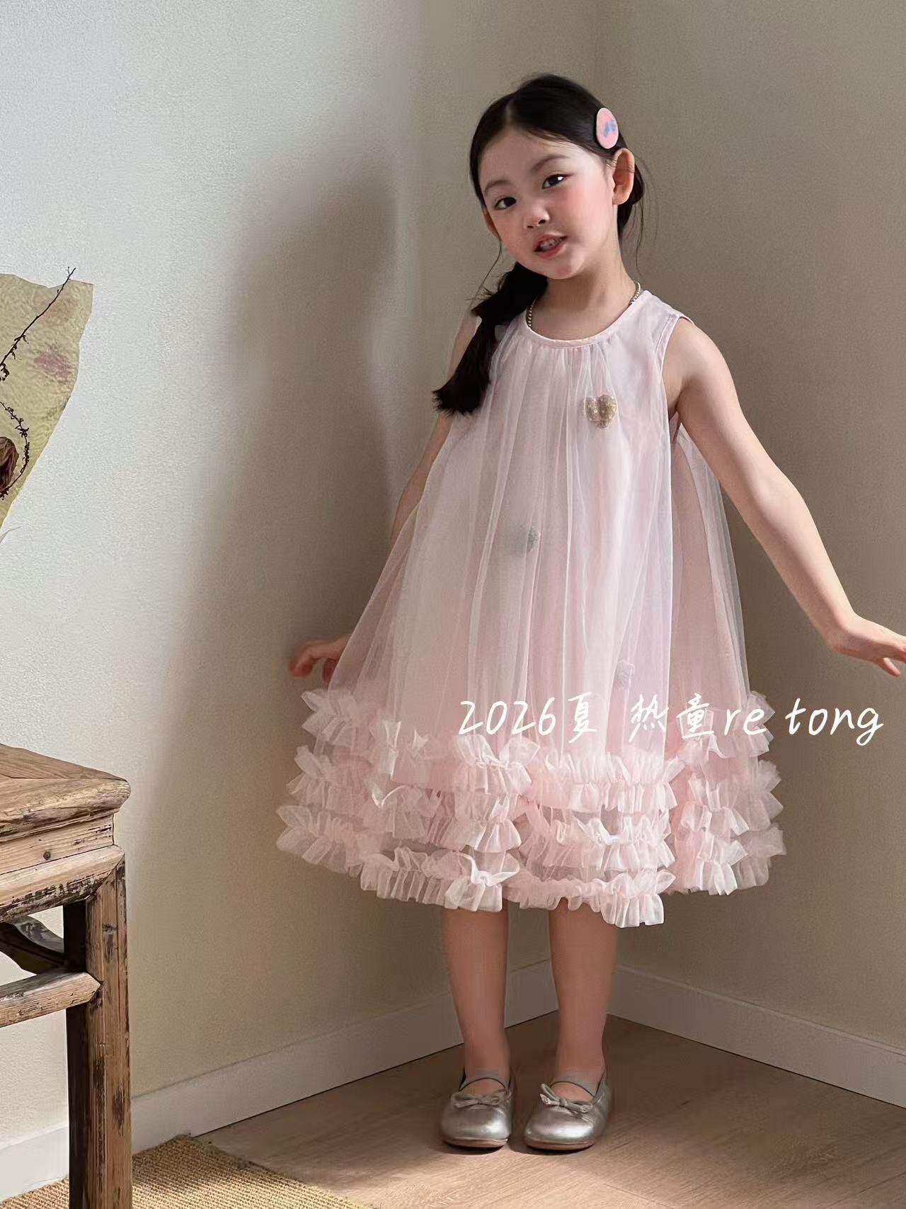 实体店2026新款儿童连衣裙女童无袖网纱裙宝宝公主裙走秀蓬蓬演出