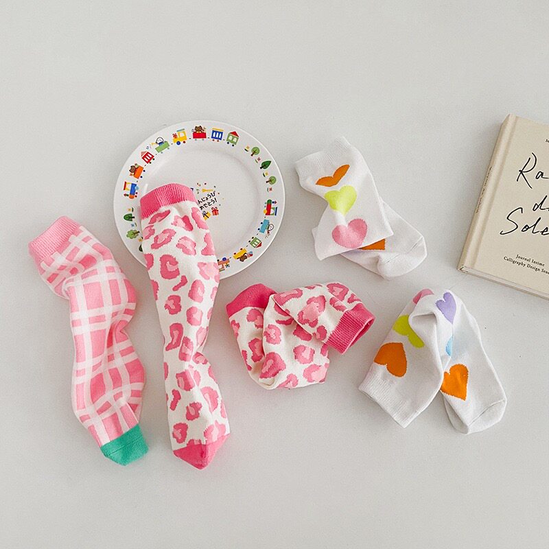 儿童袜子春夏季薄款女童洋气中筒袜宝宝多彩糖果色笑脸堆堆小腿袜