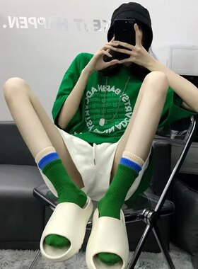 罗口拼接拼色袜子男女中筒袜纯棉ins韩版糖果色堆堆袜撞色运动袜