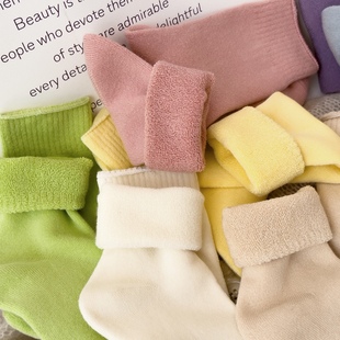 步履靴下潮袜毛圈袜子女加绒加厚棉袜秋冬中筒袜ins保暖纯色长袜