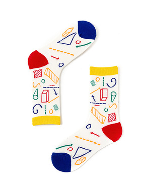 步履靴下潮袜函数几何袜子牛乳情侣个性涂鸦中筒袜子透气运动袜