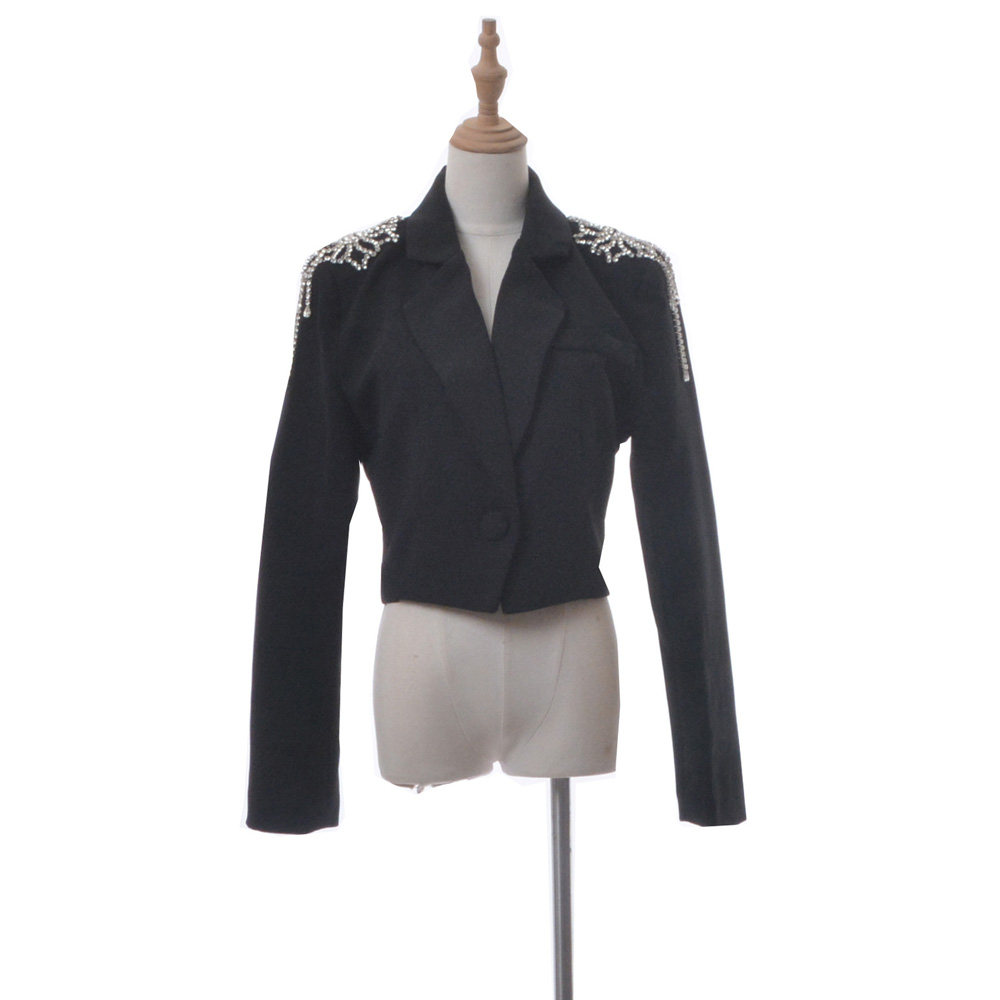 法式轻奢名媛重工钻石链水钻短款西装外套女高级感气质小西服上衣