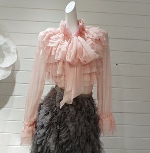 法式 小众复古设计感立领层次显瘦宫廷雪纺衬衣女轻奢风荷叶边衬衫