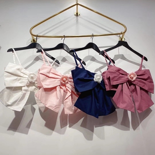 jennie同款金智妮 夏季新品小香风立体花朵蝴蝶结吊带背心上衣女