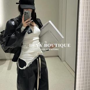 HLYY 正确版 随意对比 倒置两穿罗纹拼接蕾丝上衣