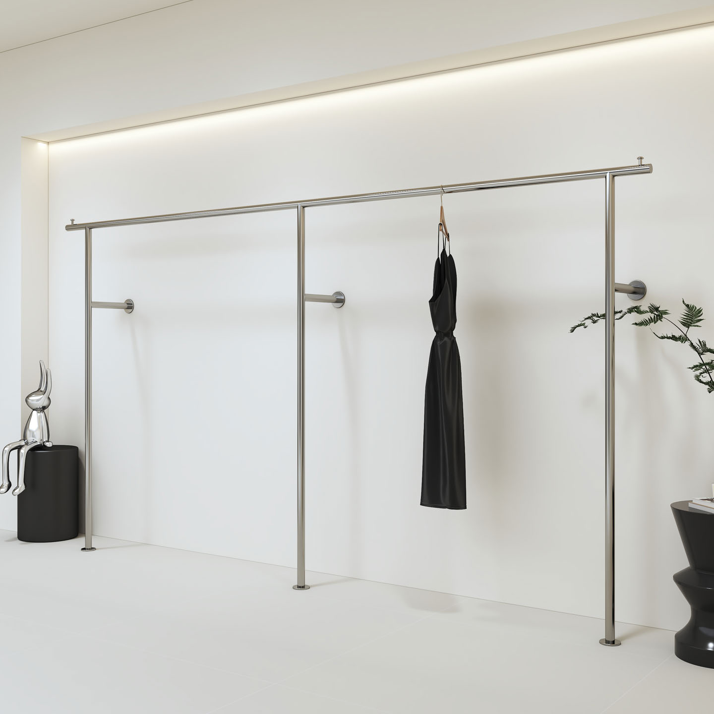 服装店服装高档展示架不锈钢上墙架子货架女装店陈列架加厚挂衣杆