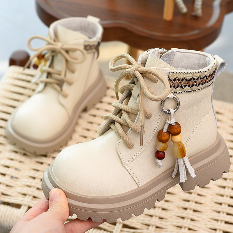 女童马丁靴加绒保暖儿童靴子时尚防滑二棉靴2025冬季新款女孩皮靴