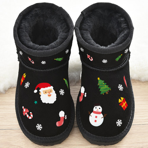 真皮冬季新款儿童加绒圣诞雪地靴