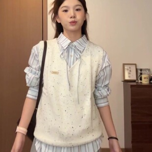 单件套装日系学院风小清新马甲背心毛衣外套女学生针织衫坎肩上衣
