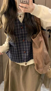 秋装搭配一整套复古针织毛衣马甲半身裙两件套装秋季2023新款女装