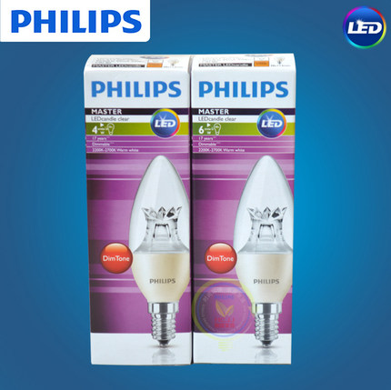 飞利浦LED灯泡可调光尖泡蜡烛泡E14 3.5W 4W 6W拉尾泡水晶灯光源