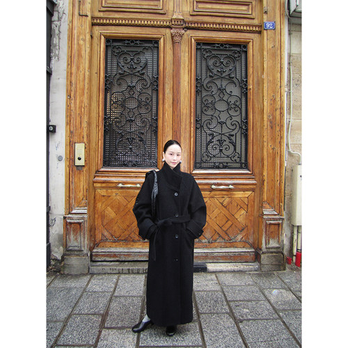 WEINISIAN朱小姐私服绵羊毛大衣长款纯色宽松外套女冬季2025新款