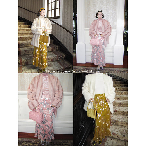 小众定制 重工丝绒珠片鱼尾半身裙