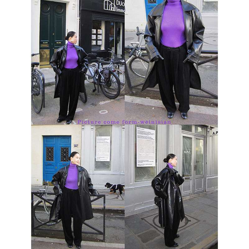 小众设计 中长款皮衣外套