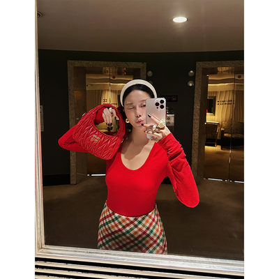 小众设计U领打底衫朱小姐2025新款秋冬高级感内搭修身长袖上衣女