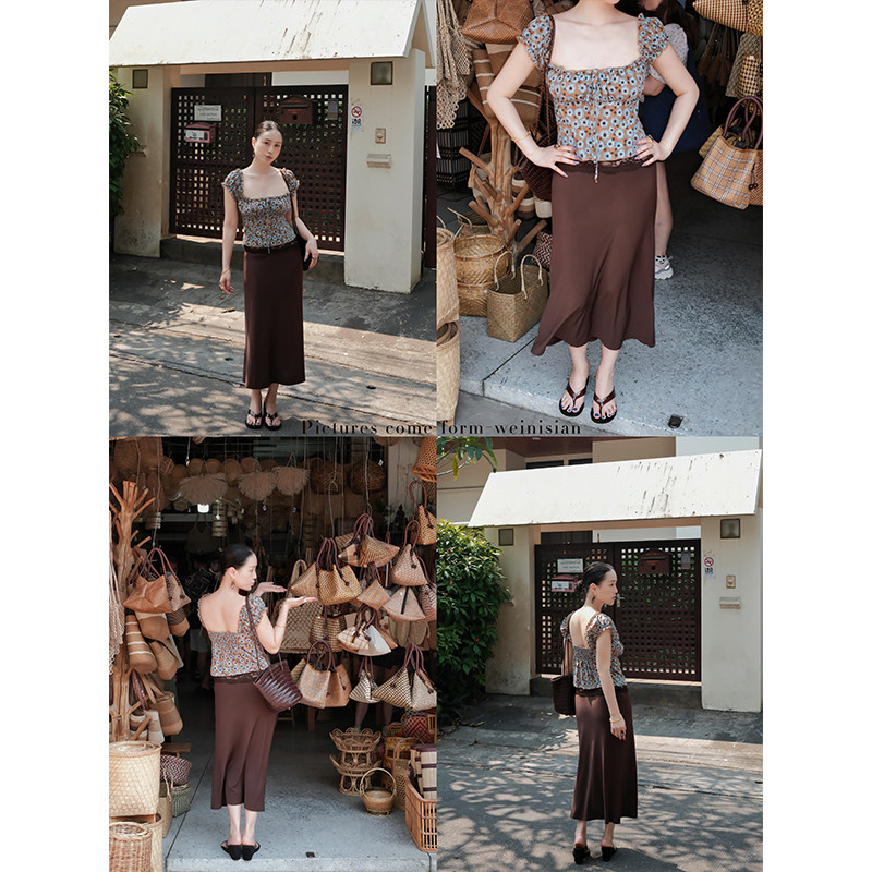 WEINISIAN朱小姐气质针织拼接蕾丝半身裙女高腰a字中裙2026新款