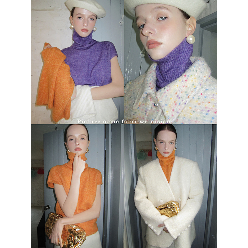 小众设计 高领短袖毛衣上衣