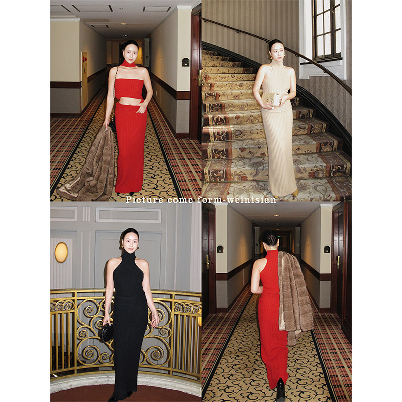 小众设计 私服系列 毛衣挂脖套装 上衣+半身裙,女装/女士精品,时尚套装,淘宝优惠券,粉丝福利购,淘宝优惠卷