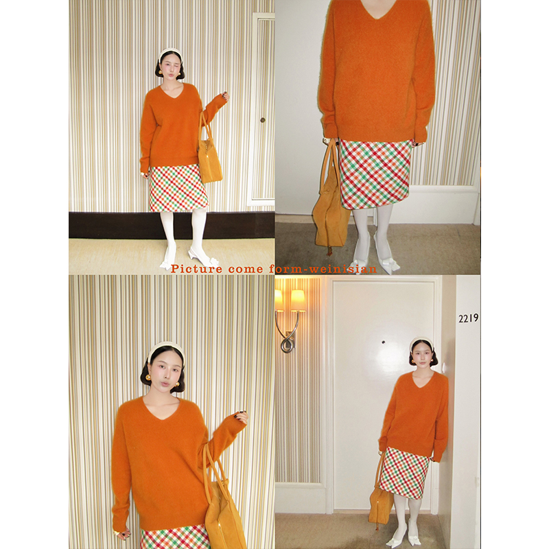 Miu系列同款格子半身裙女小众设计2025秋冬新款绵羊毛中长裙直筒