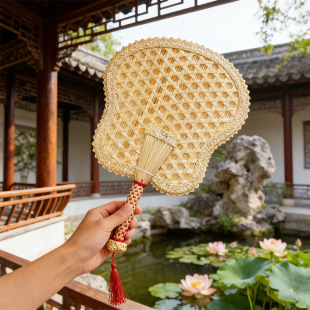 家用手工蒲扇麦秆编织镂空透气老式 手摇扇古典家用扇竹编大葵扇
