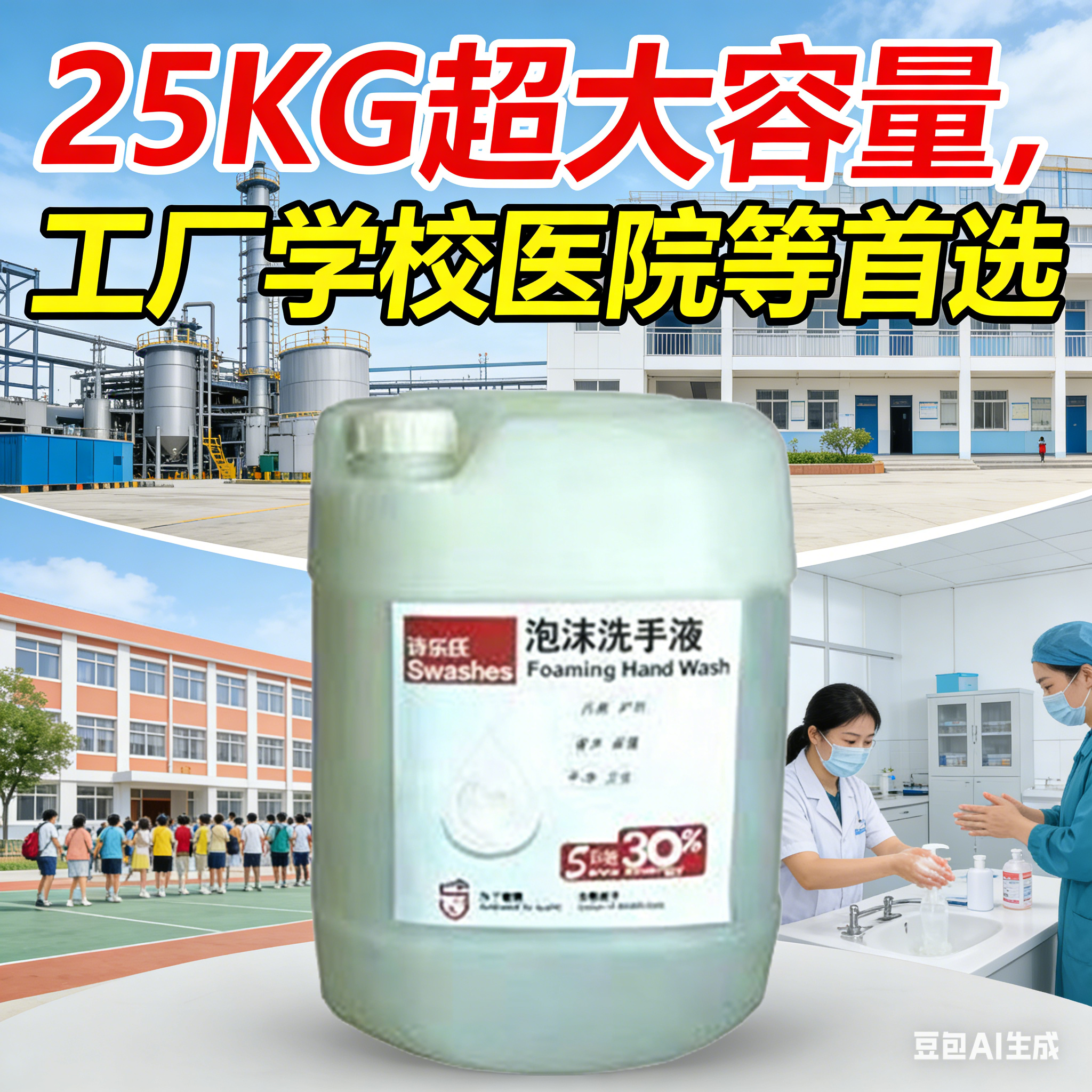 诗乐氏抗菌泡沫洗手液25KG超大桶商用补充装省水绿学校幼儿园清洁