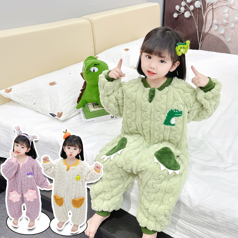 儿童加绒连体睡衣加厚睡袋防踢被