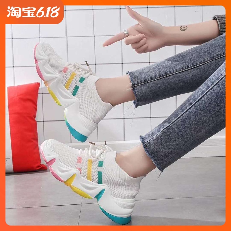 网红彩虹底老爹鞋女ins潮超火飞织运动鞋网布透气袜子鞋休闲百搭|ruв категории Женская обувь, холст обувь - от Buy2taobao.com для оказания профессиональной услуги покупки агента Taobao