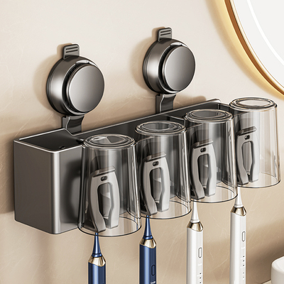 吸盘牙刷架牙刷置物架化妆室壁挂式免打孔电动牙刷漱口杯收纳层架