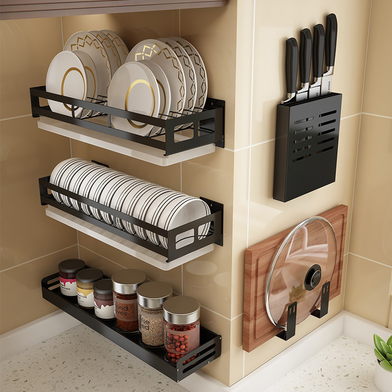 黑色厨房置物架壁挂式免打孔家用筷筒调味调料瓶罐收纳架用品挂件|msdalam kategori keluarga memasang ibu, dapur, aksesori dapur, rak - dari Buy2taobao.com untuk memberikan perkhidmatan ejen Taobao profesional membeli