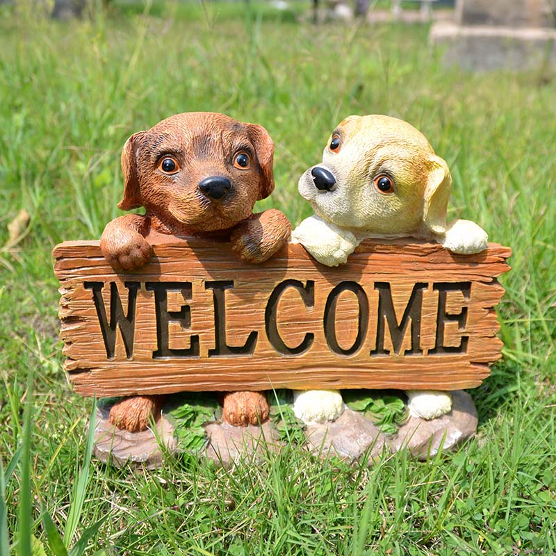 仿真小狗花园摆件欢迎welcome欧式庭院客厅树脂狗拍照橱窗装饰品