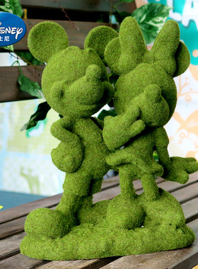 花园别墅草地庭院橱窗装饰树脂植绒绿色可爱米妮米奇家居客厅摆件