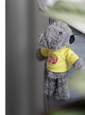 乐事薯片联名灰色小熊公仔配件联名毛绒胸针玩偶牛仔裤饰品加按扣