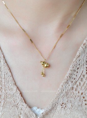 小众设计18K金色葫芦项链女短款毛衣链简约百搭颈链ins
