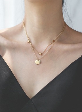 双层圆盘锁骨链不掉色