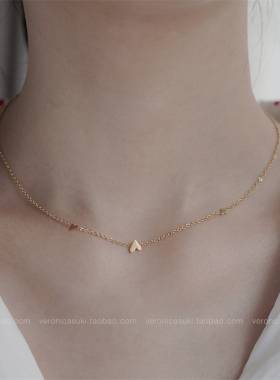 18k金色迷你项链女桃心毛衣链