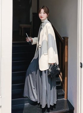 正版粉色双面呢山羊绒大衣高支手工缝制小个子时尚减龄羊毛女外套