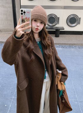 正版手工缝制双面呢羊绒大衣2025冬季韩范时尚减龄中长款羊毛大衣