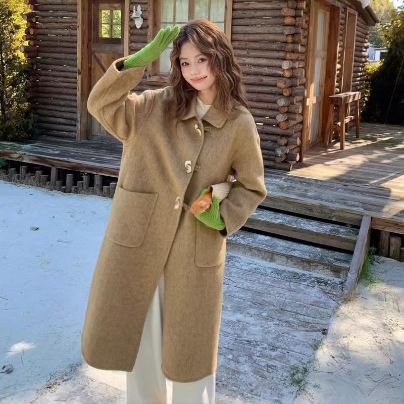 正版100%澳洲羊毛双面尼大衣女轻软柔暖时尚减龄手工缝制羊绒大衣