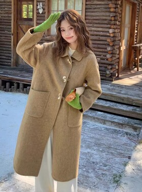 正版100%澳洲羊毛双面尼大衣女轻软柔暖时尚减龄手工缝制羊绒大衣